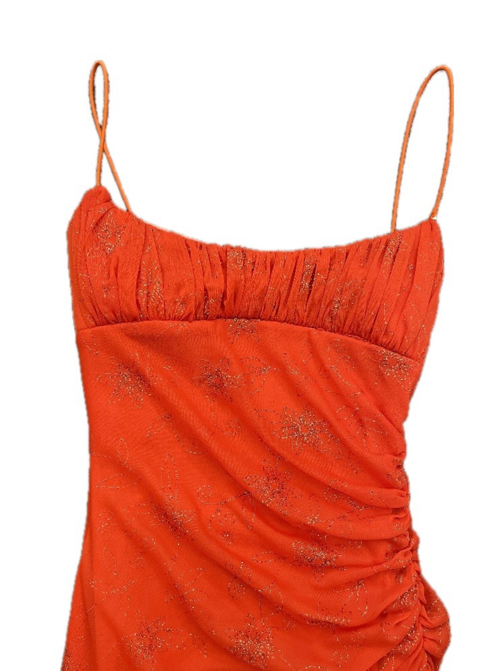 ✰ Majora Vintage Orange Spaghetti-Strap Ruched Prom Dress ✰